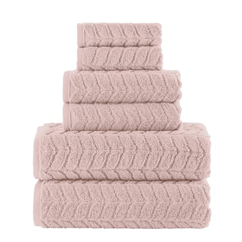 6-Piece 100% Turkish Cotton Jacquard Braided Textured Towel Set, Black O724815