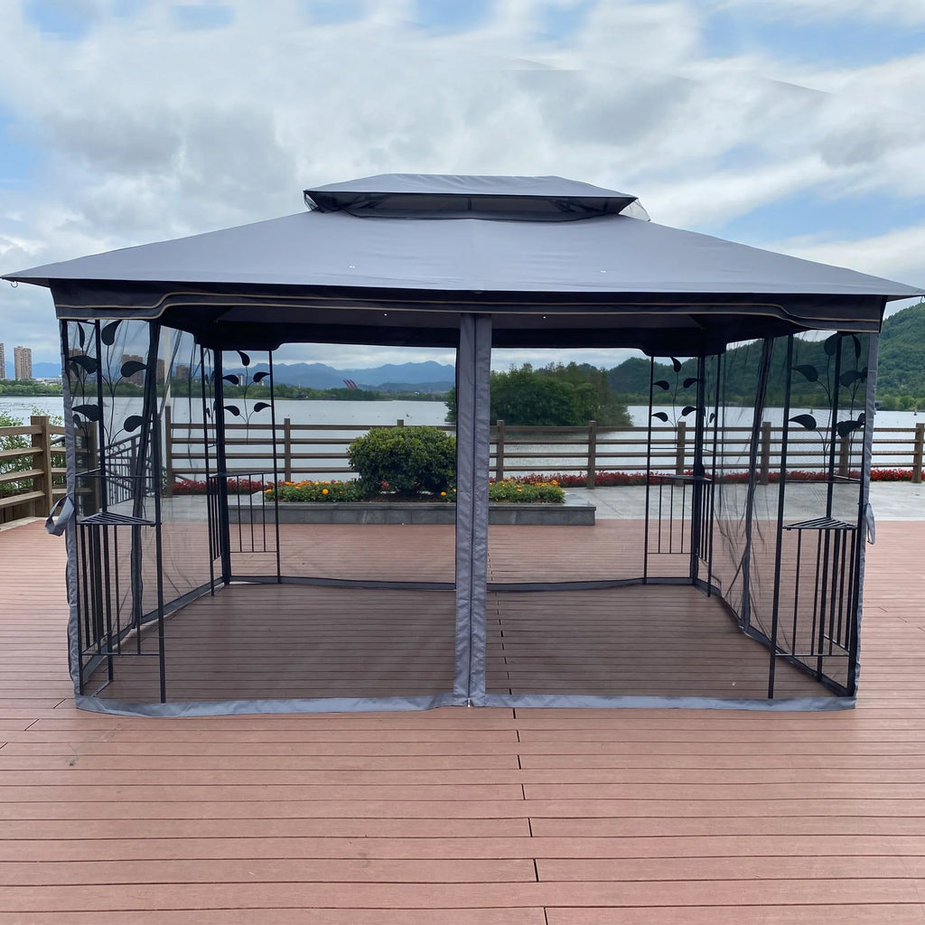 Gray Patio Gazebo Canopy Tent with Mosquito Net V11636