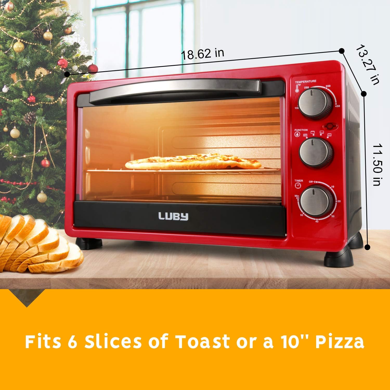 Red 6-Slice Convection Toaster Oven with Timer, Baking Pan, Rack and Crumb Tray, Pack of 2 X724
