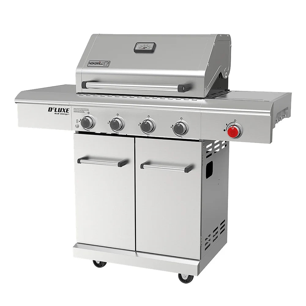 4-Burner Dual Energy Propane Gas Grill with Infrared Side Burner and Cabinets E146856