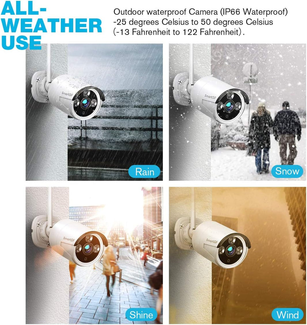Wireless Security Camera System with 4 Weatherproof Indoor Outdoor IP Camera with 65Ft Night Vision B566