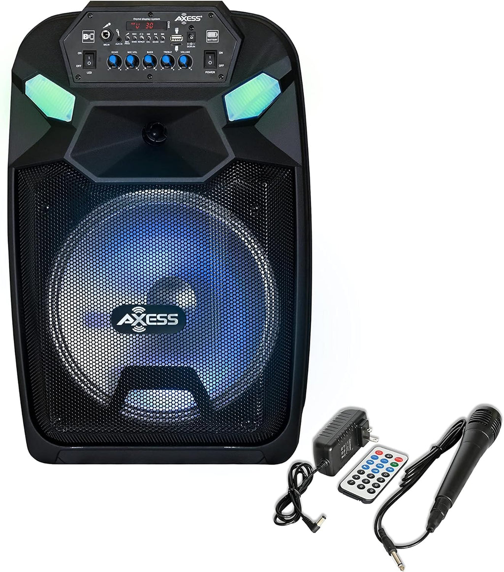 Portable PA Speaker System with Wired Microphone, 12 Wireless Bluetooth Speaker with Rechargeable Battery and Party LED Lights W710