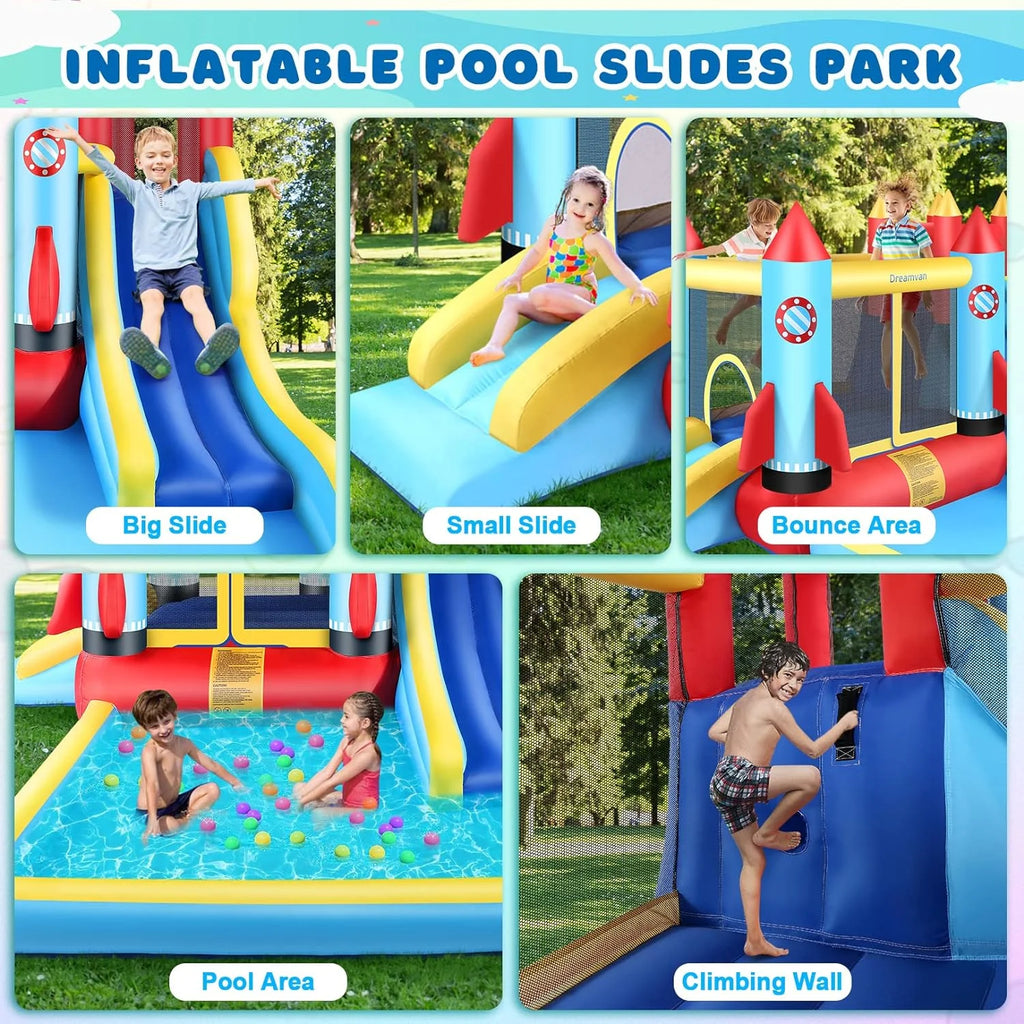 4-in-1 Children's Inflatable Bounce House with Pool and Slide E167102