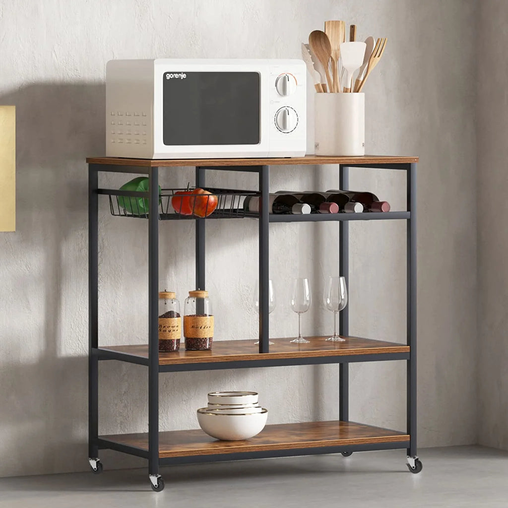 Black 3-Tier Baker's Rack Utility Shelf with Storage and Drawer E839564