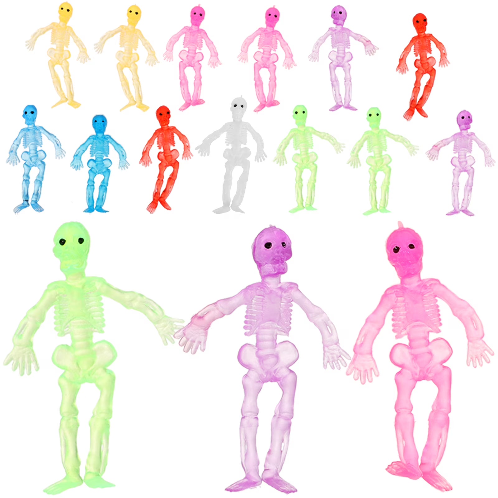 20 Pcs Colorful Skull Toy Mini Skeleton Stretchy Toys Soft Rubber T41164