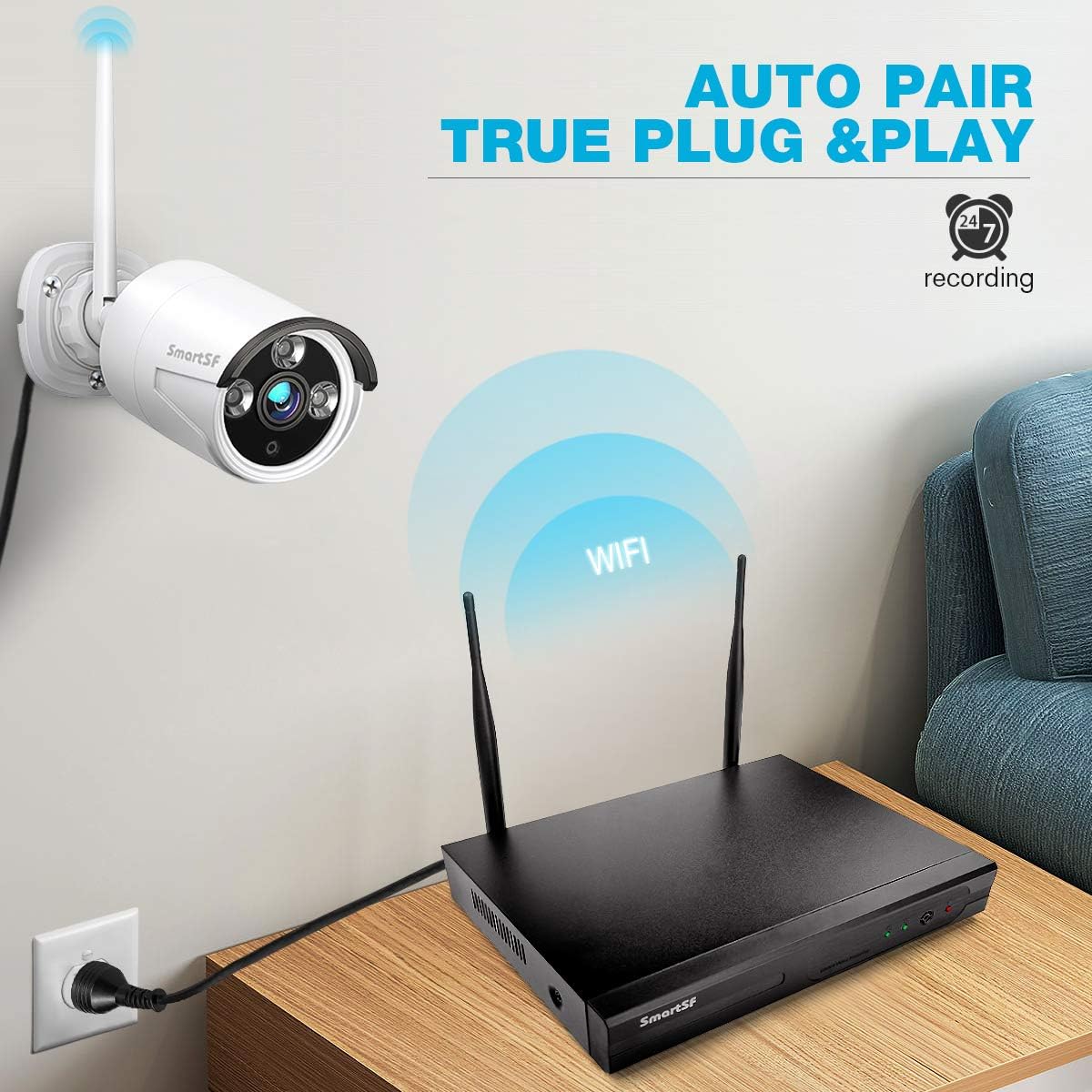 Wireless Security Camera System with 4 Weatherproof Indoor Outdoor IP Camera with 65Ft Night Vision B566