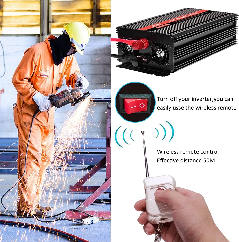 1500 Watt Pure Sine Wave Power Inverter 12V DC to 110V AC 60HZ with 4 AC Outlets and 1 USB Output L687162