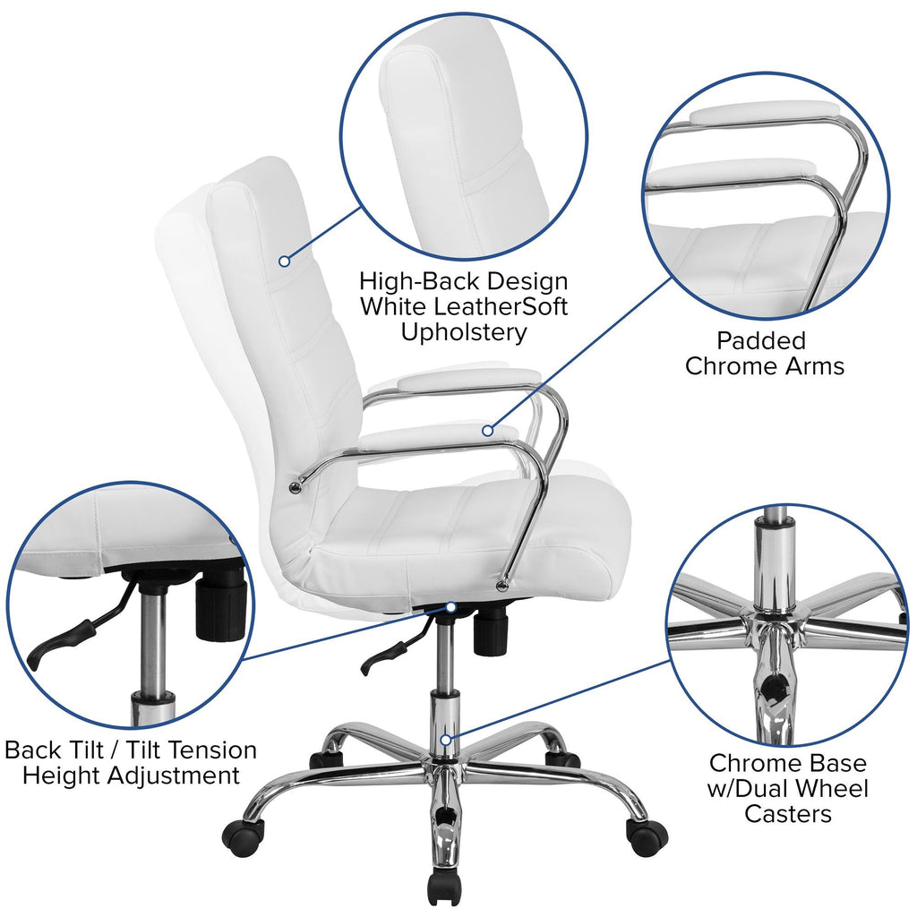 White and Silver Swivel Office Chair with Dual Wheel Casters S13760
