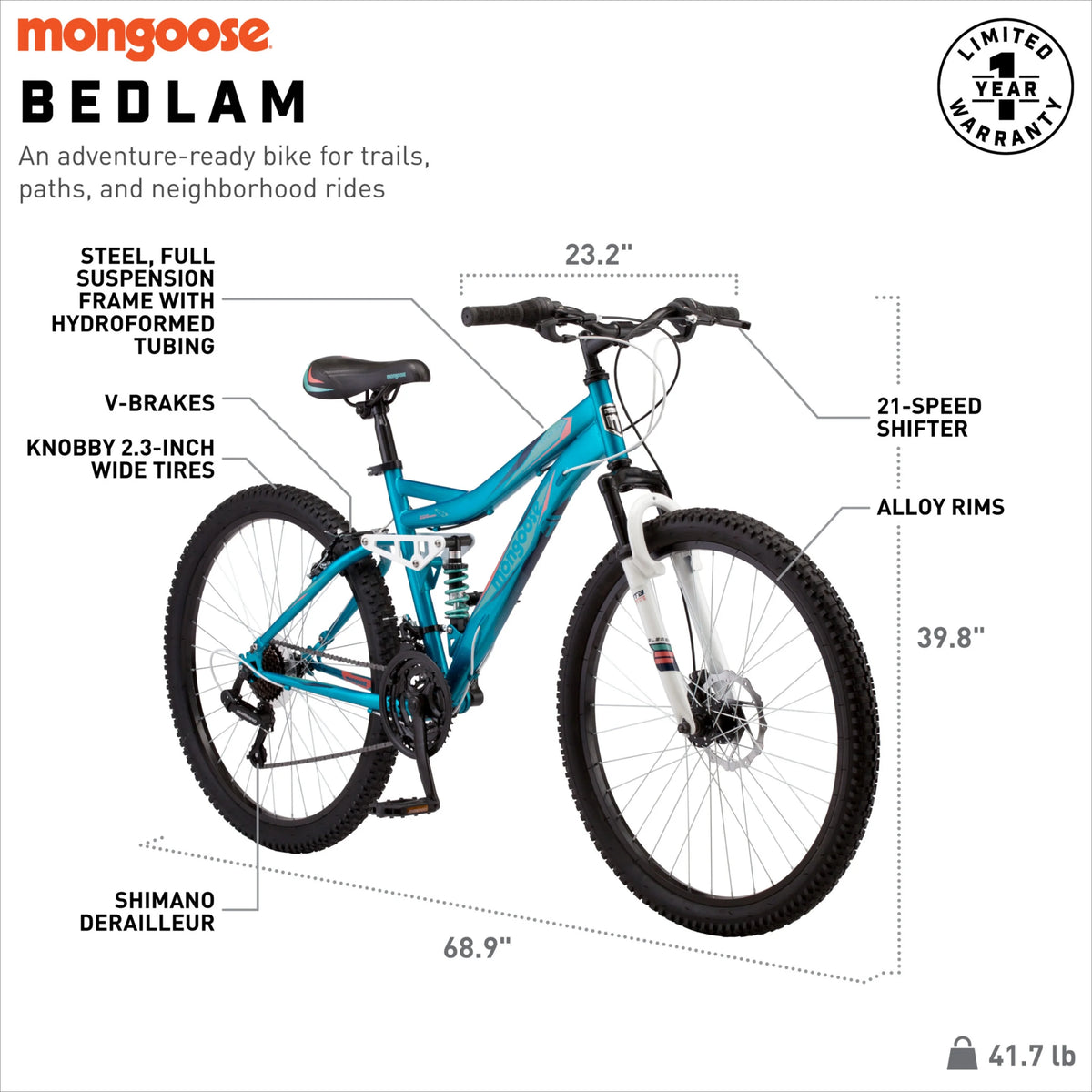 Teal Full-Suspension Mountain Bike R8096