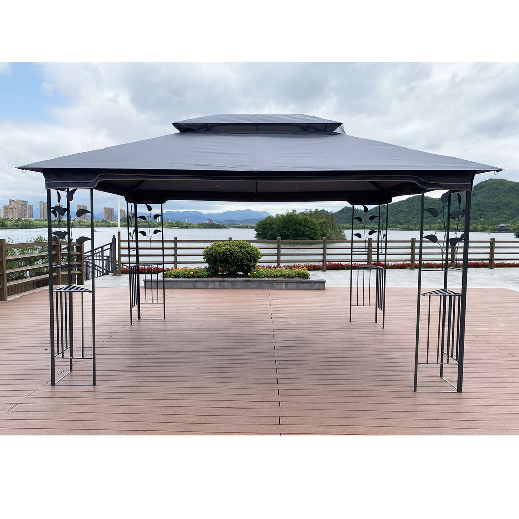 Gray Patio Gazebo Canopy Tent with Mosquito Net V11636