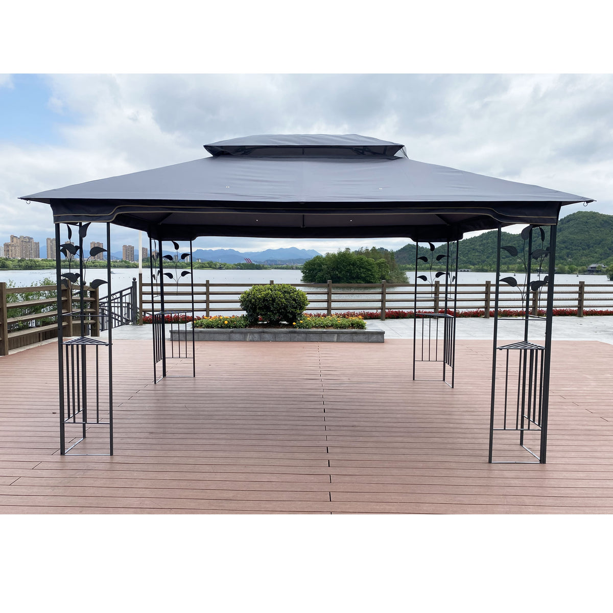 Gray Patio Gazebo Canopy Tent with Mosquito Net V11636