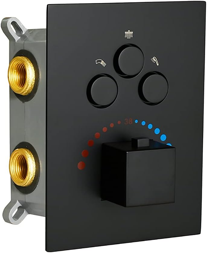 Matte Black 3-Way Thermostatic Shower Diverter Mixer Valve Trim N431