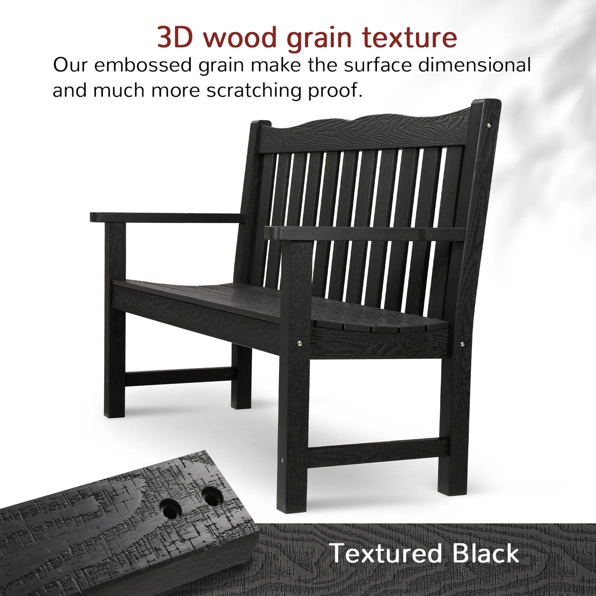 Black Two Person Outdoor Garden Bench with Armrest A468950