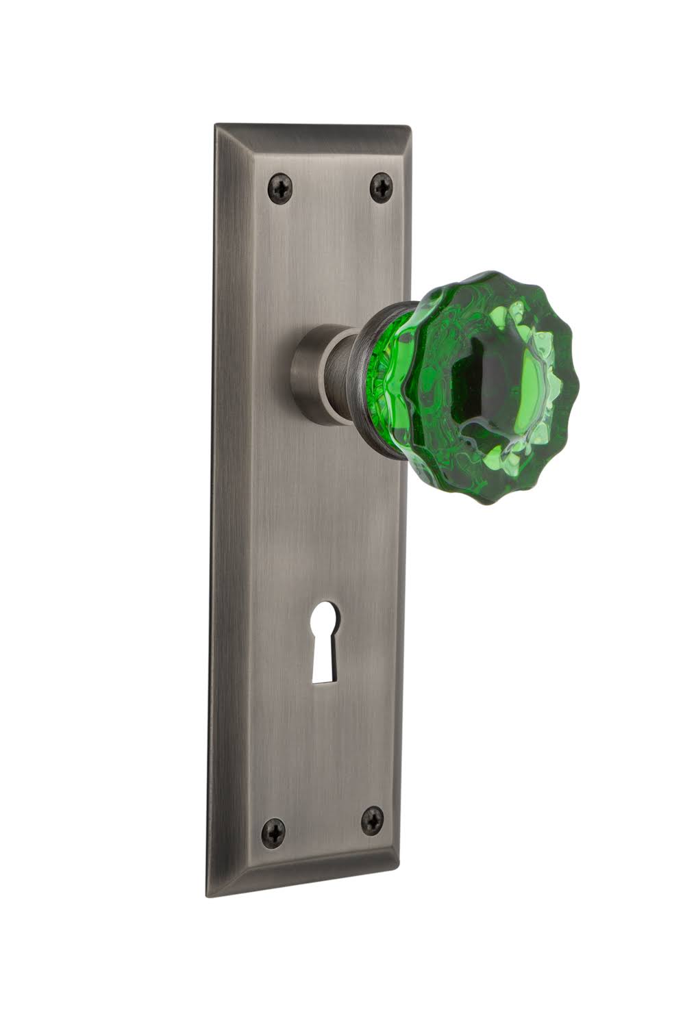 Crystal Emerald Glass Door Knob in Antique Pewter C842750