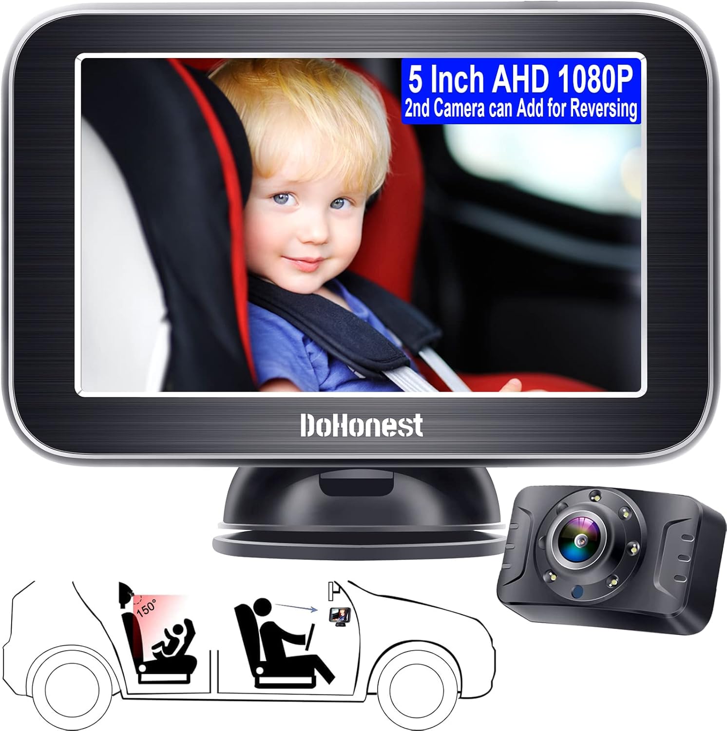 5'' AHD 1080P IR Night Vision Baby Car Camera Monitor with Second Backup Camera R16476