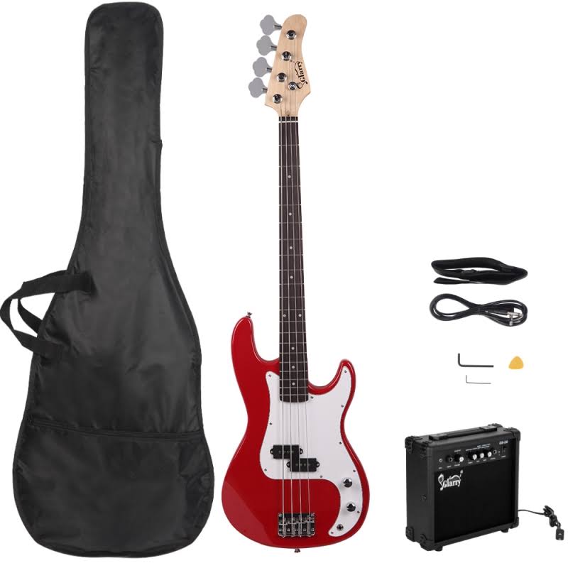 Red Electric Bass Guitar with 20W Amplifier J1639
