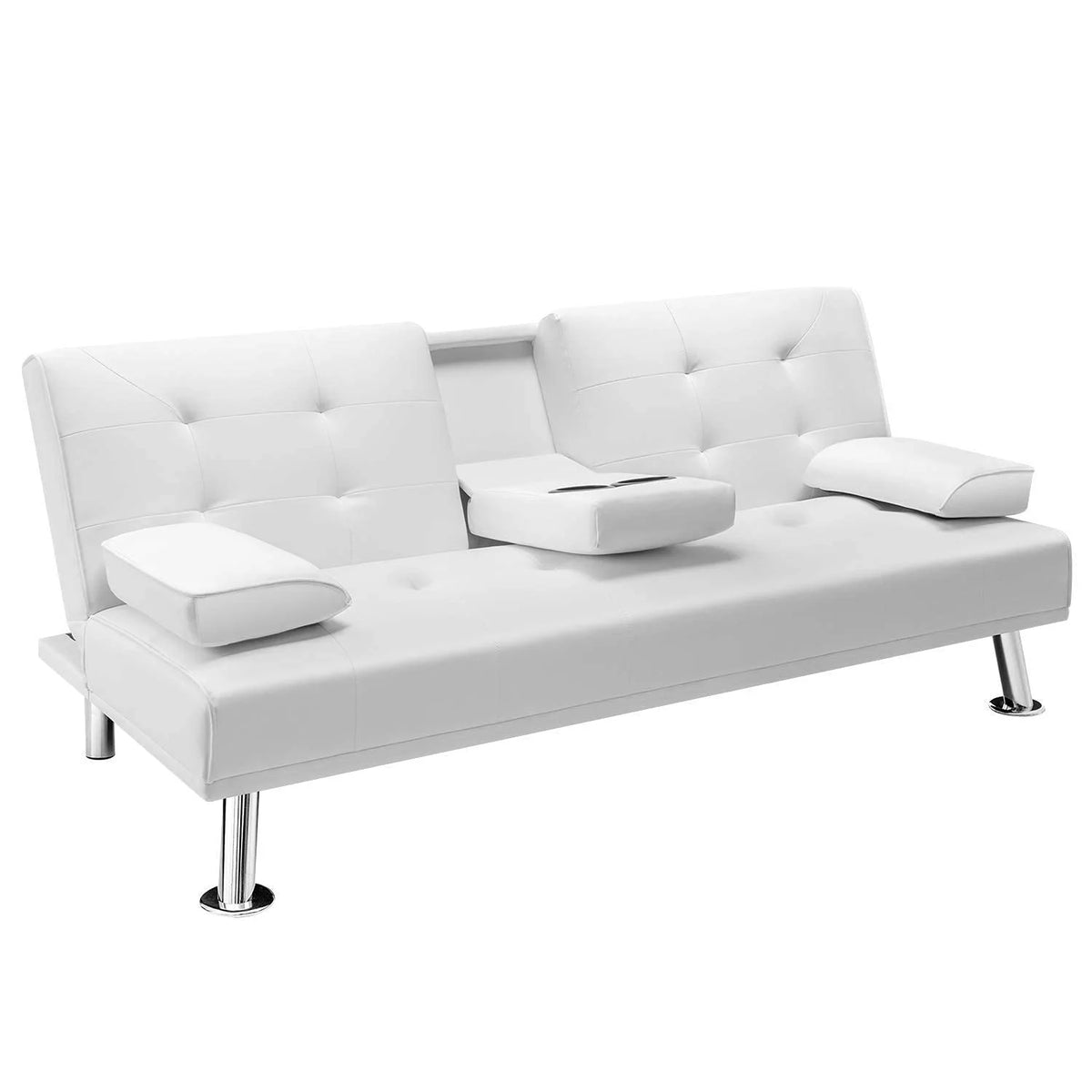 White Faux Leather Sofa Bed with Cup Holders K70293