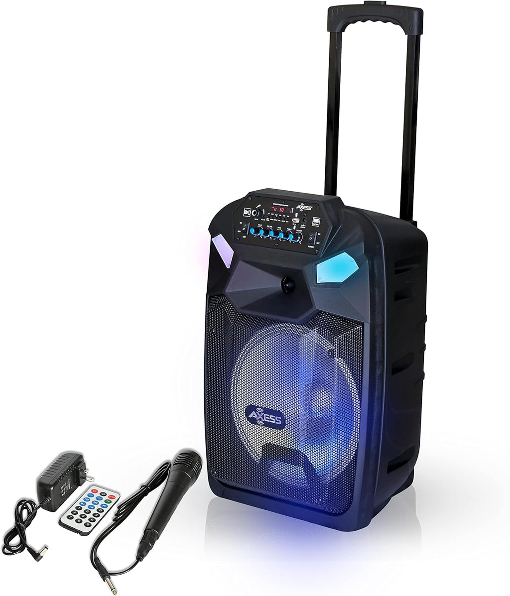 Portable PA Speaker System with Wired Microphone, 12 Wireless Bluetooth Speaker with Rechargeable Battery and Party LED Lights W710