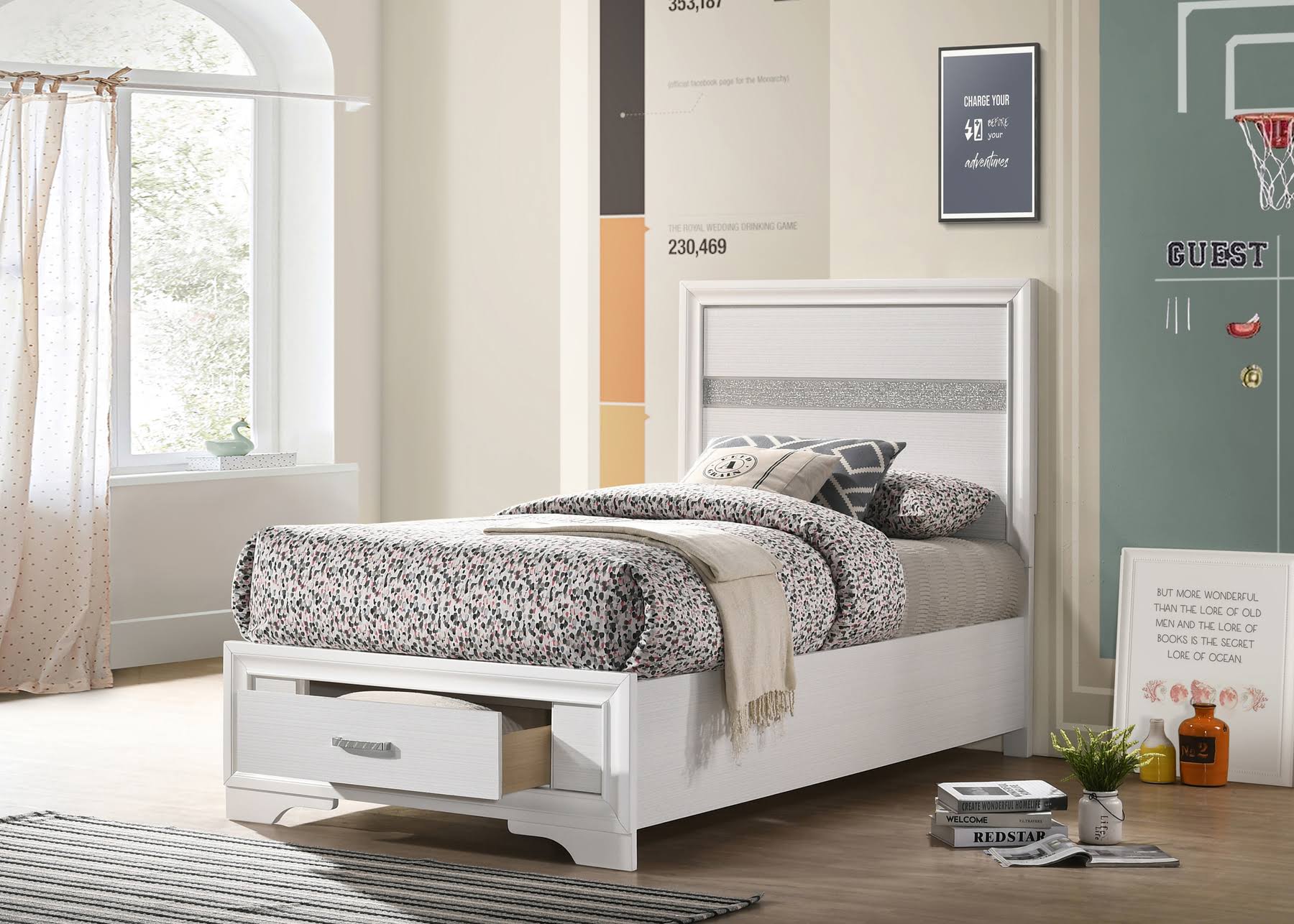 White Twin Storage Bed D157485