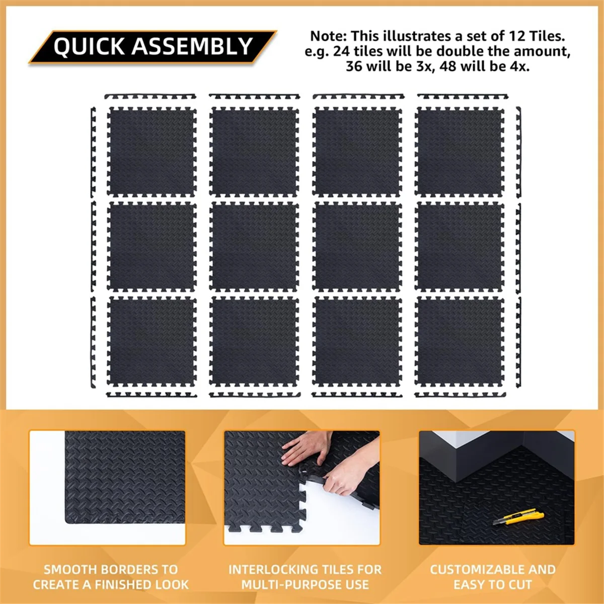 12 Pack Black Floor Exercise Mat T84438