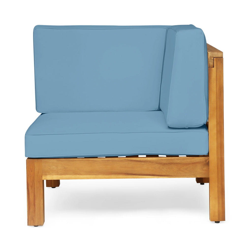 Teak and Blue Acacia Wood 5 Seater Sofa Chat Set X61835