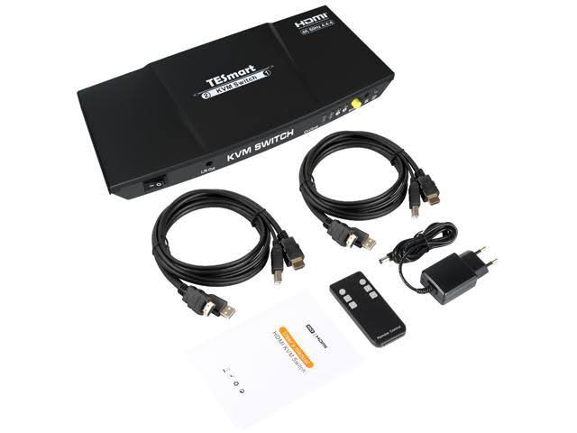 2x1 HDMI KVM Switch 4K 3840x2160@60Hz 4:4:4 USB 2.0 2pcs 5ft KVM Cables Black Y6468