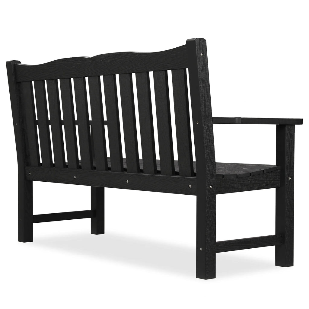 Black Two Person Outdoor Garden Bench with Armrest A468950