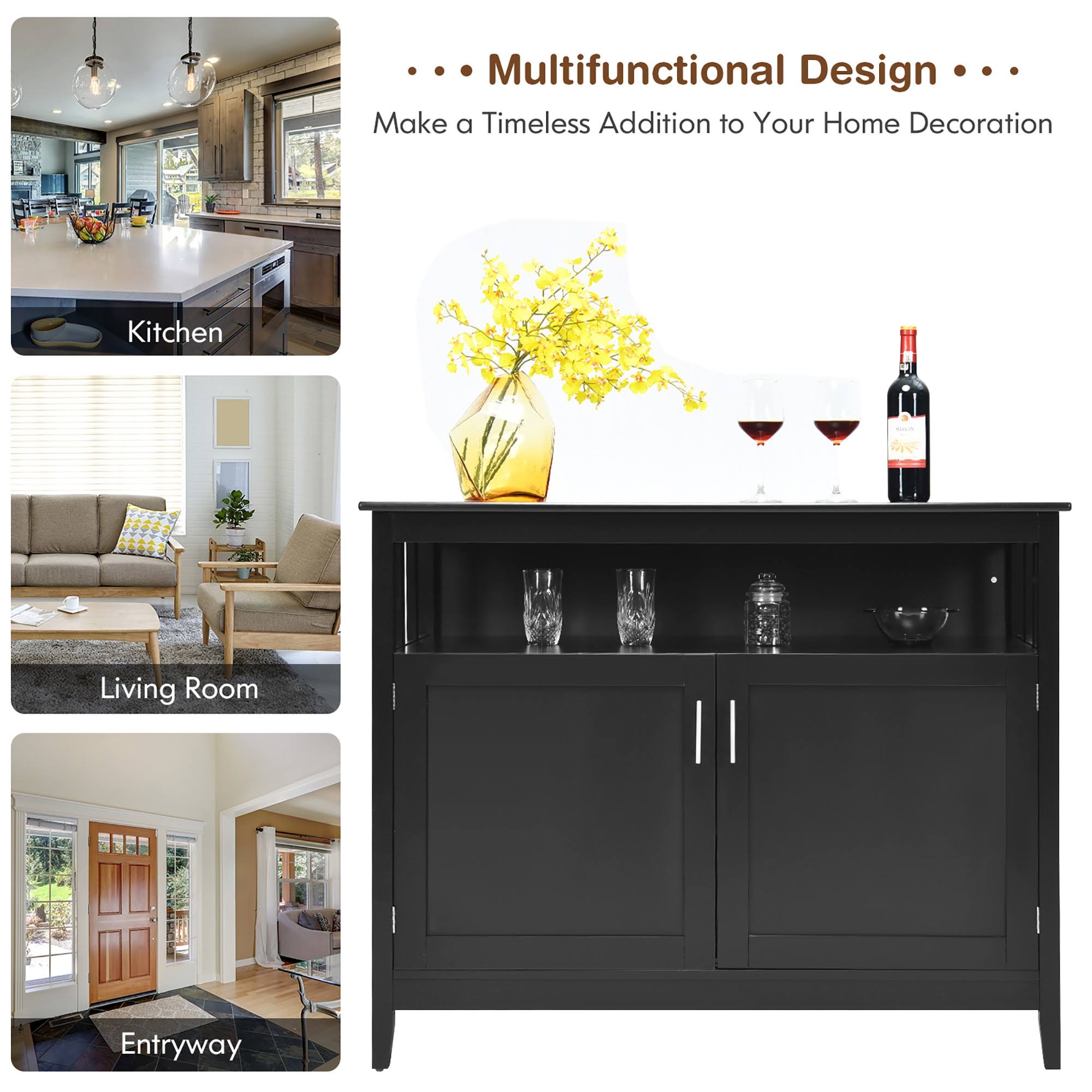 Black 2 Doors Kitchen Sideboard Cabinet Z312