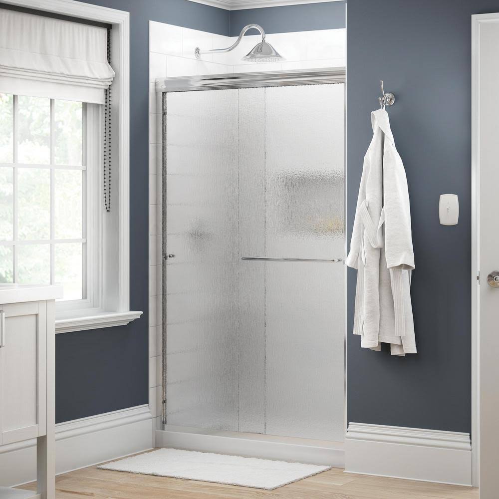 Semi-Frameless Sliding Shower Door in Chrome with Rain Glass M5338