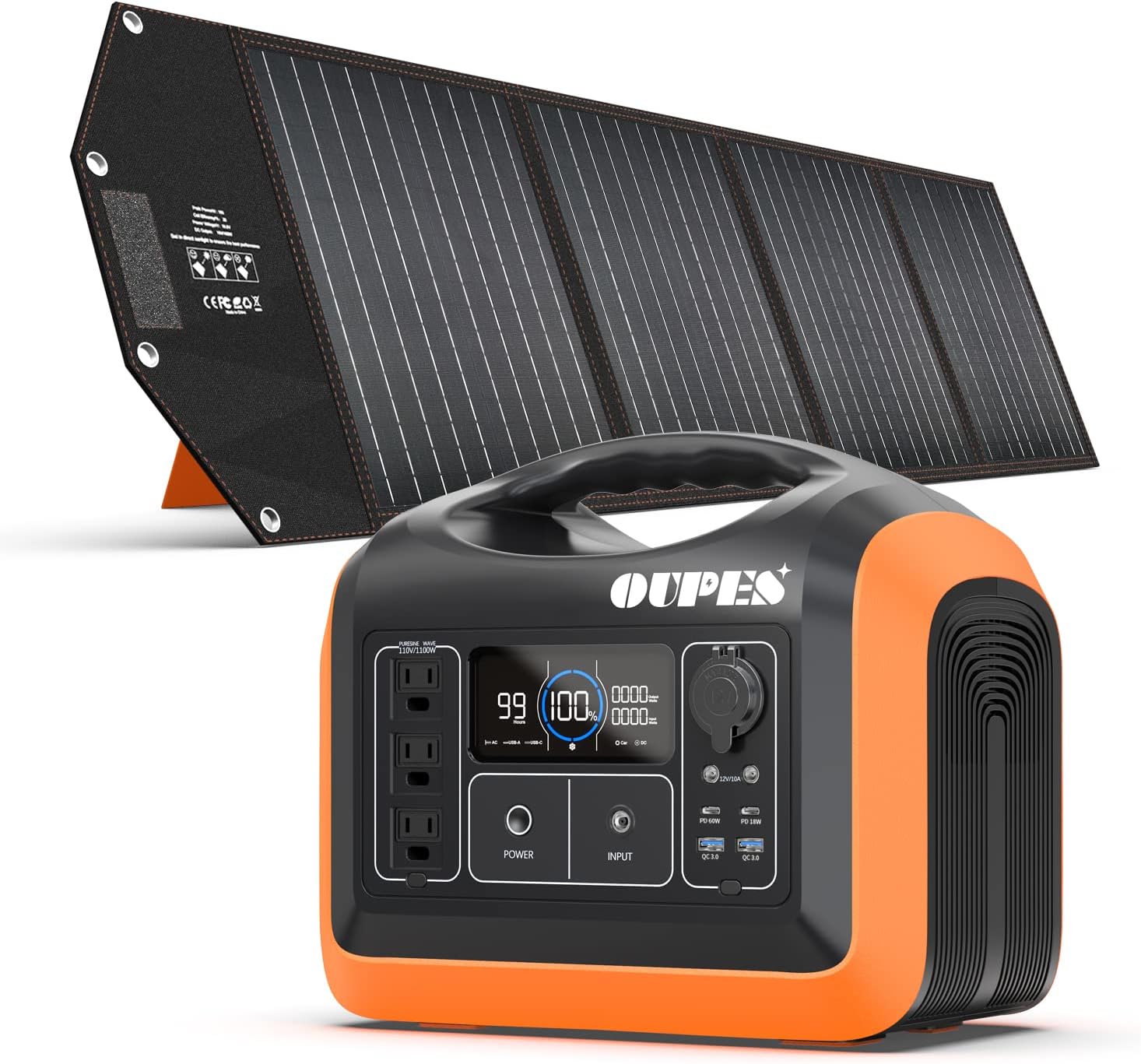1200W Solar Generator with 2 X100W Solar Panels, 992Wh Portable Power Station LiFePO4 Battery w/ 3 X 110V AC Outlets C79360
