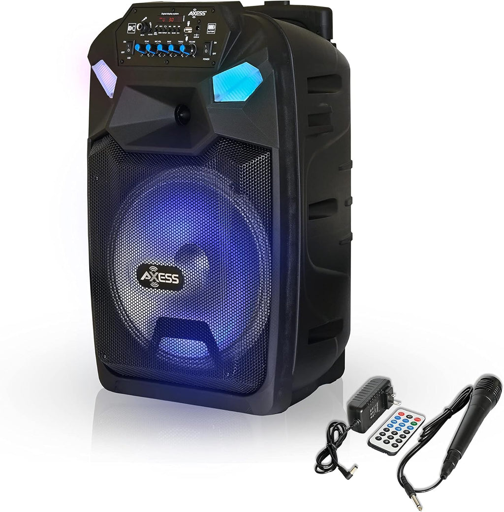 Portable PA Speaker System with Wired Microphone, 12 Wireless Bluetooth Speaker with Rechargeable Battery and Party LED Lights W710