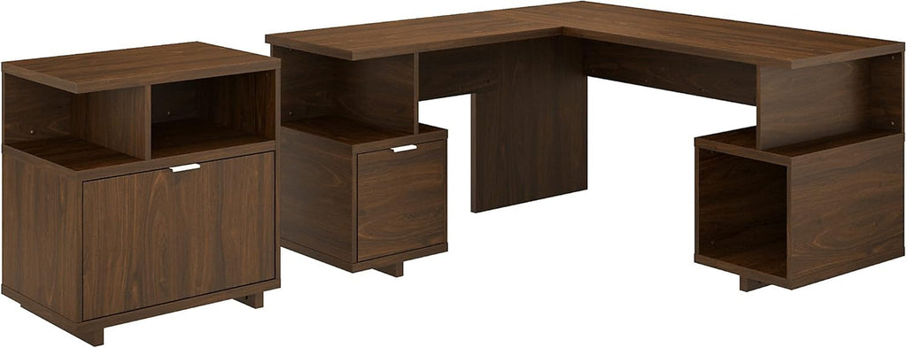 Pure White L Shaped Desk with Lateral File Cabinet N315679