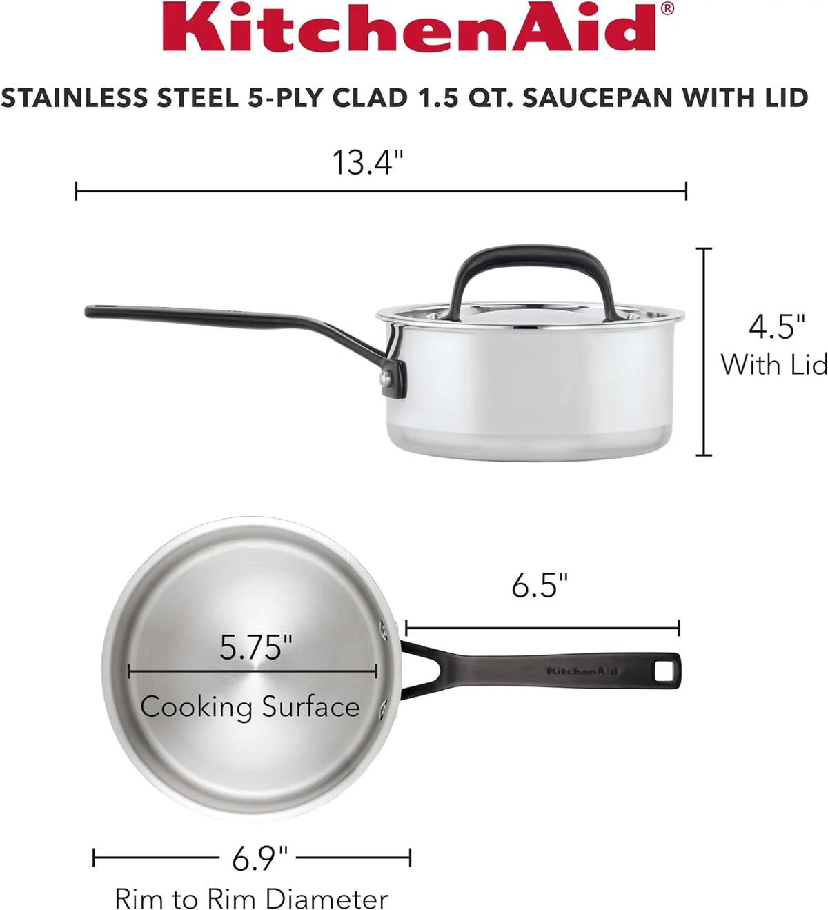 5-Ply Clad Polished Stainless Steel Saucepan with Lid, 3 Quart D509