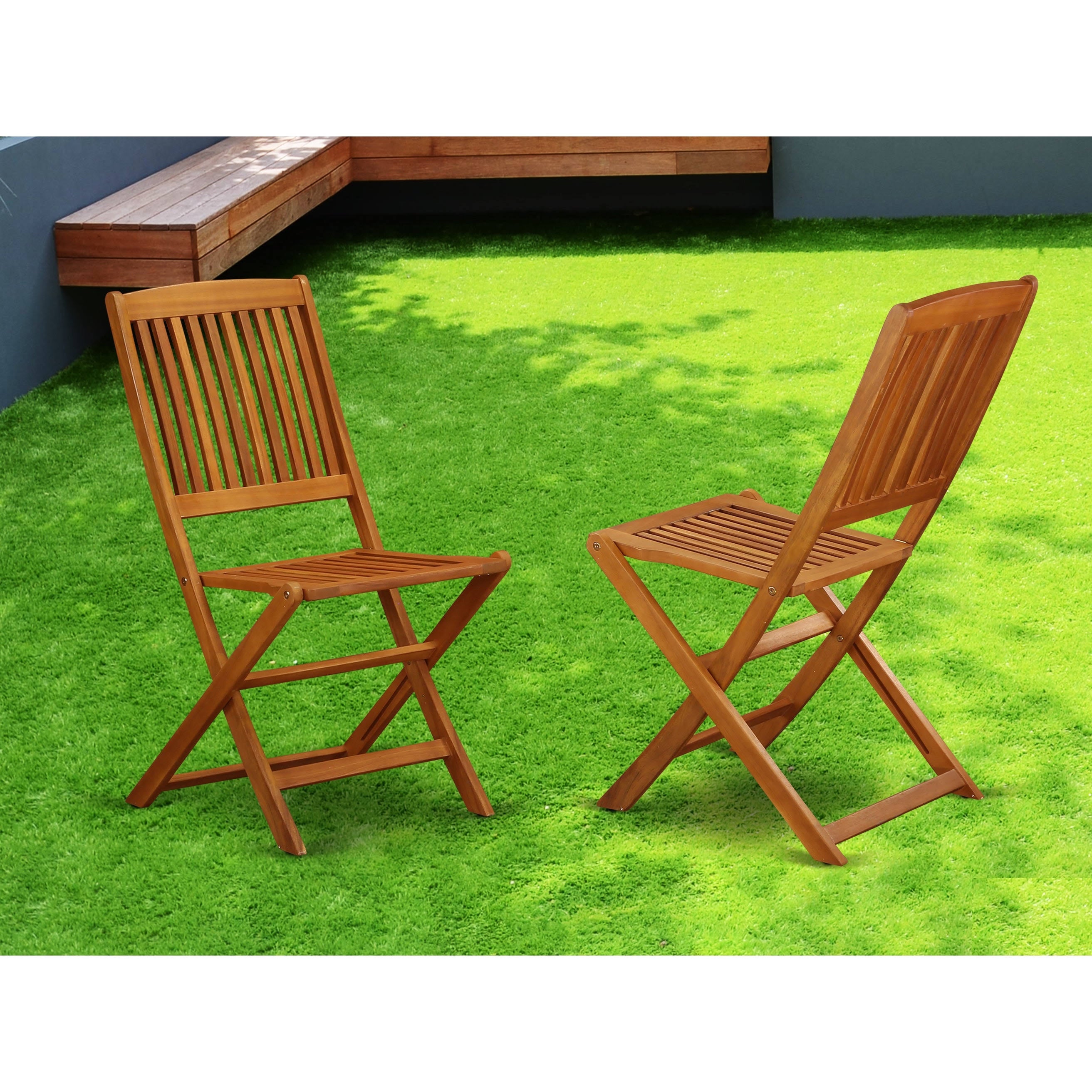 Solid Acacia Wooden Patio Folding Side Chair Set of Two V5125