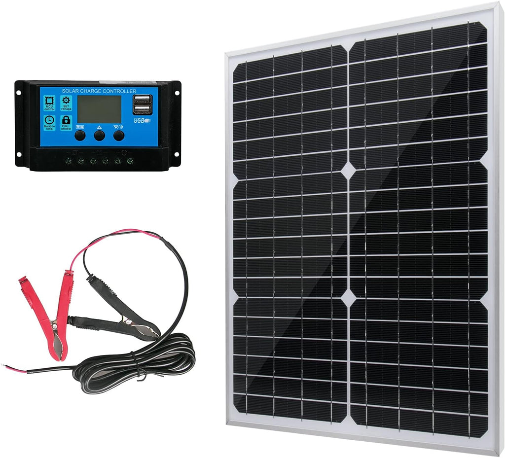 10W 12V Monocrystalline Solar Panel Battery Charger Kit with 10A Charge Controller + Extension Cable V941