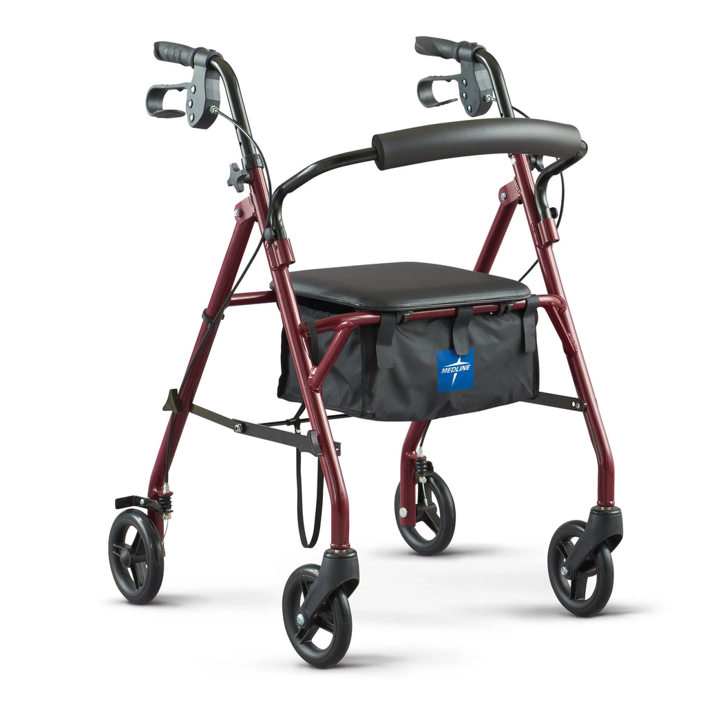 Burgundy Red Steel Rollator Walker with 6 Wheels A6009