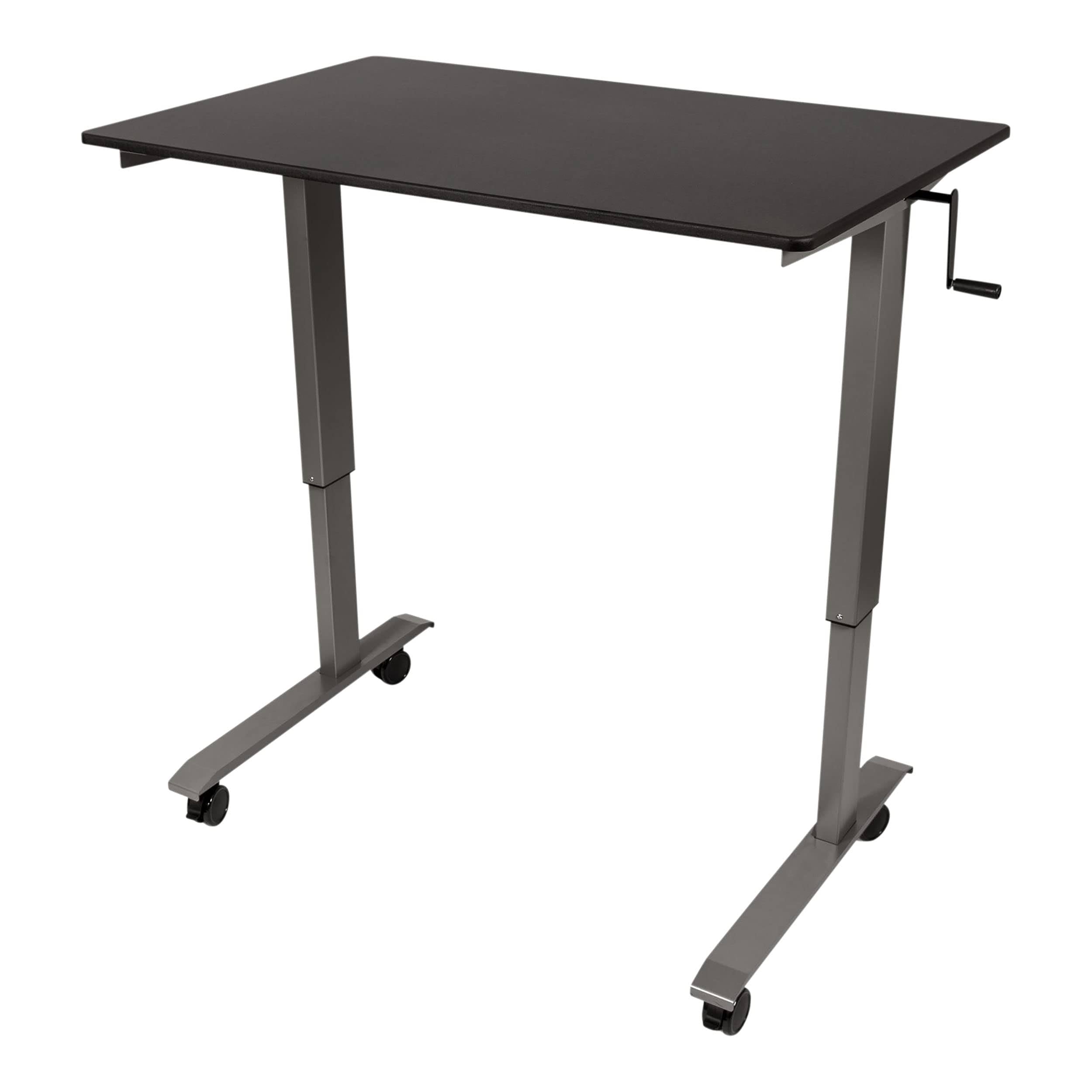 Crank Adjustable Height Rolling Standing Desk 48x22 Charcoal Frame Matte Black Top W9458