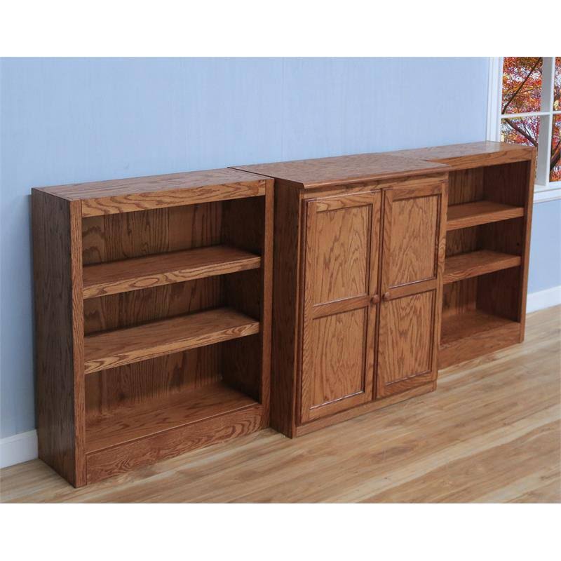 8-Shelf Wood Bookcase Wall with Doors in Dry Oak L861