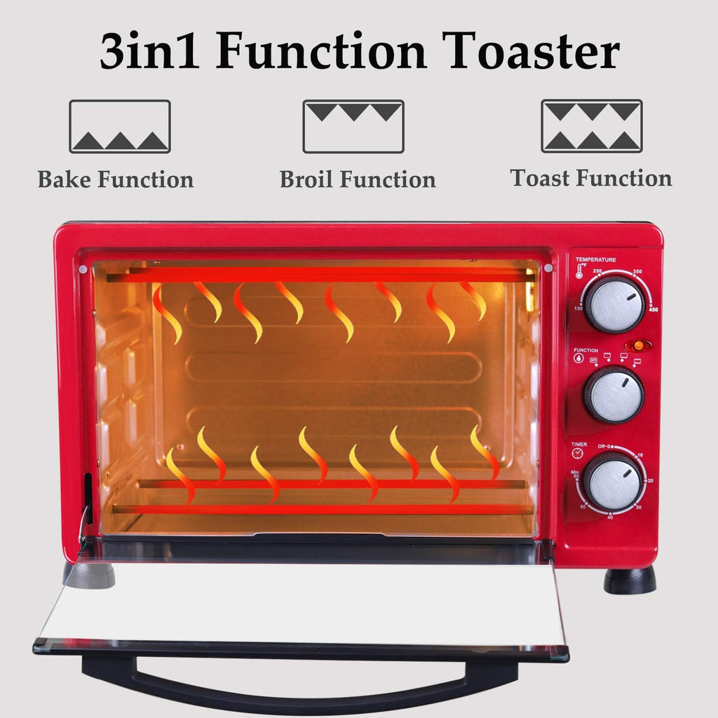 Red 6-Slice Convection Toaster Oven with Timer, Baking Pan, Rack and Crumb Tray, Pack of 2 X724