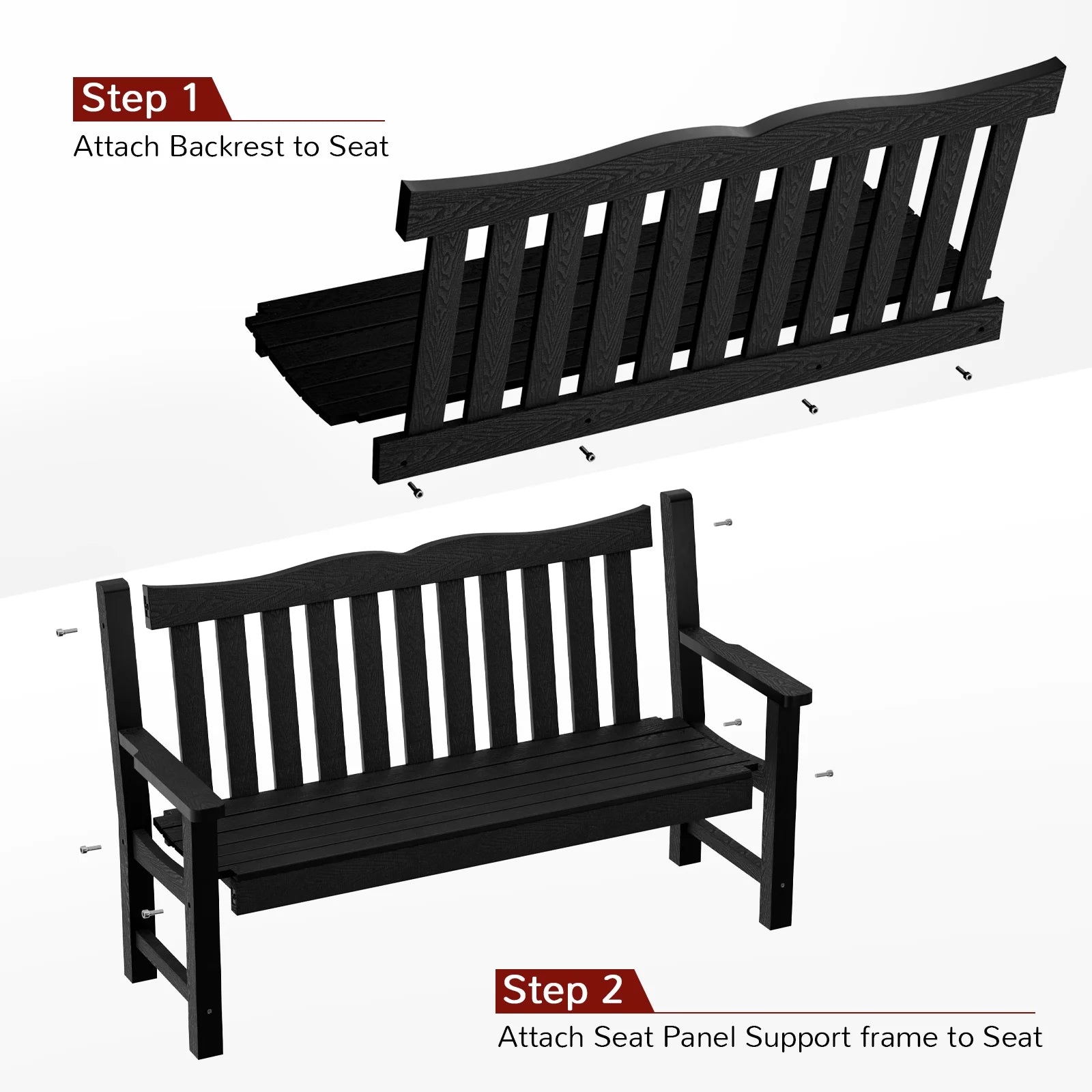 Black Two Person Outdoor Garden Bench with Armrest A468950