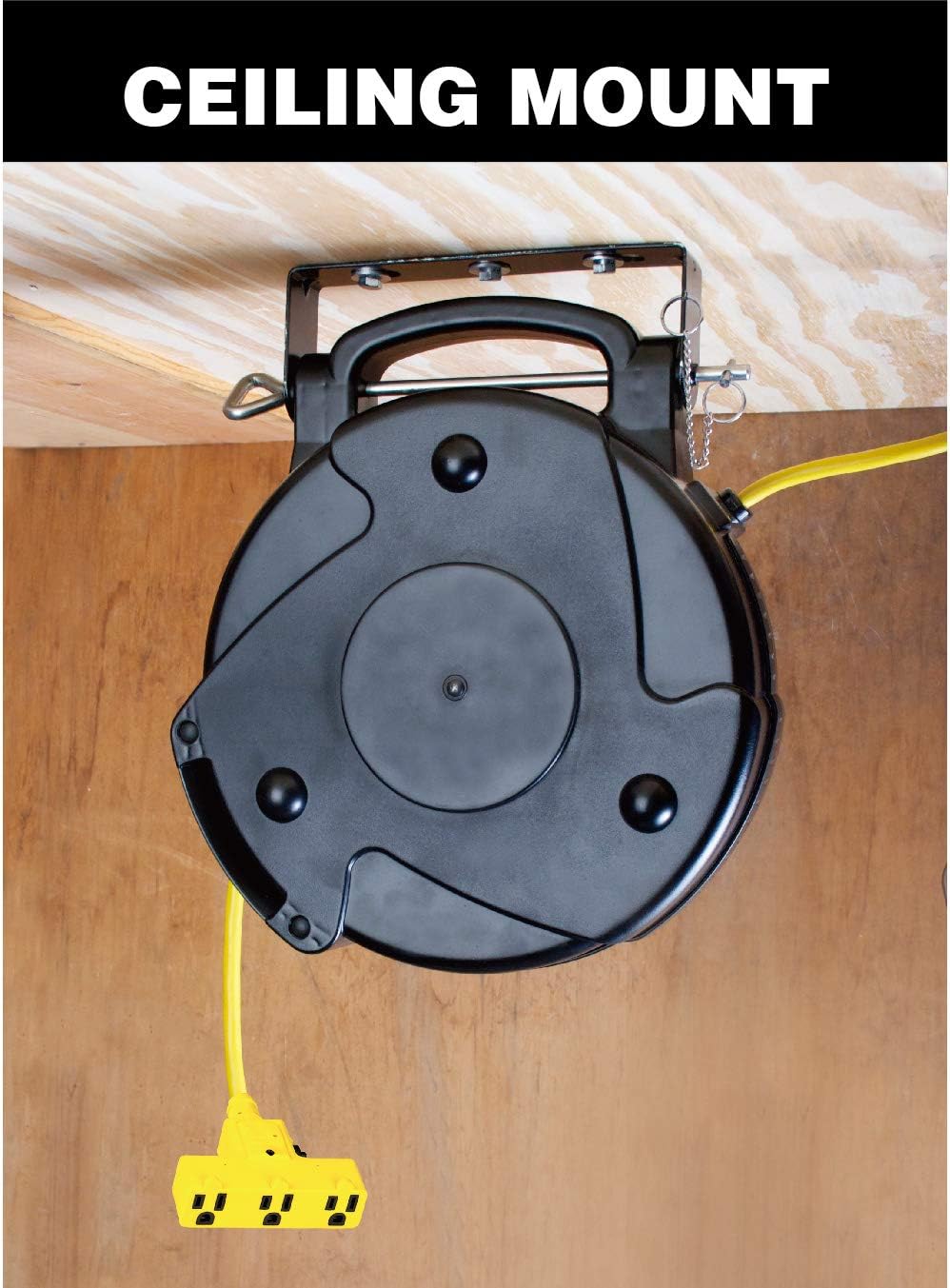 Heavy Duty Industrial Retractable Extension Cord Reel, 50 ft, Black, Yellow M188671