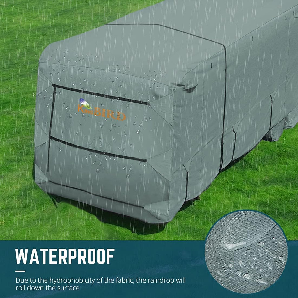 Extra-Thick 4 Layers Travel Trailer RV Cover with 2Pcs Extra Straps & 4 Tire Covers G65614