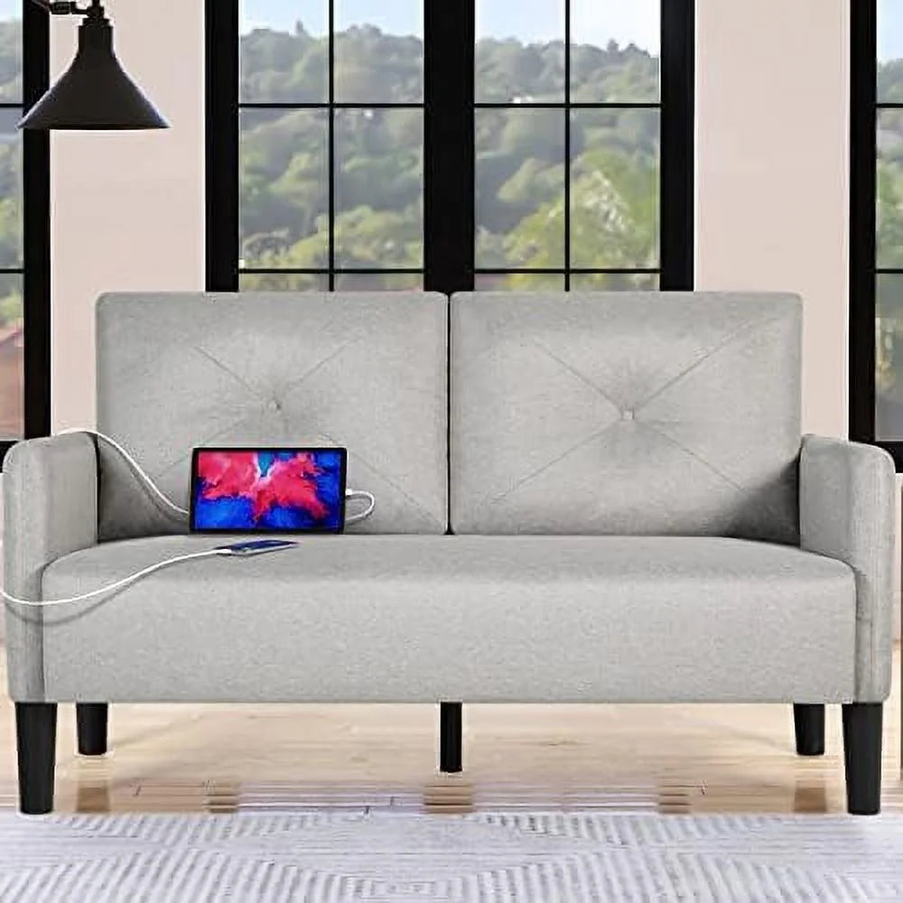 Compact 2-Seat Fabric Loveseat Sofa with USB Charging Ports T504590