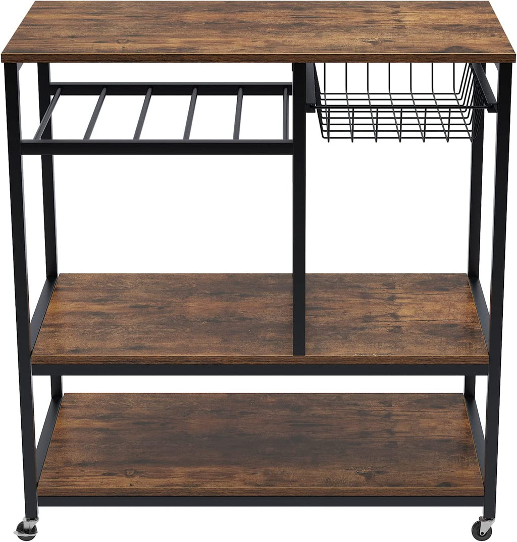Black 3-Tier Baker's Rack Utility Shelf with Storage and Drawer E839564