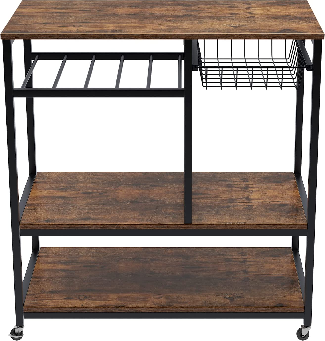 Black 3-Tier Baker's Rack Utility Shelf with Storage and Drawer E839564