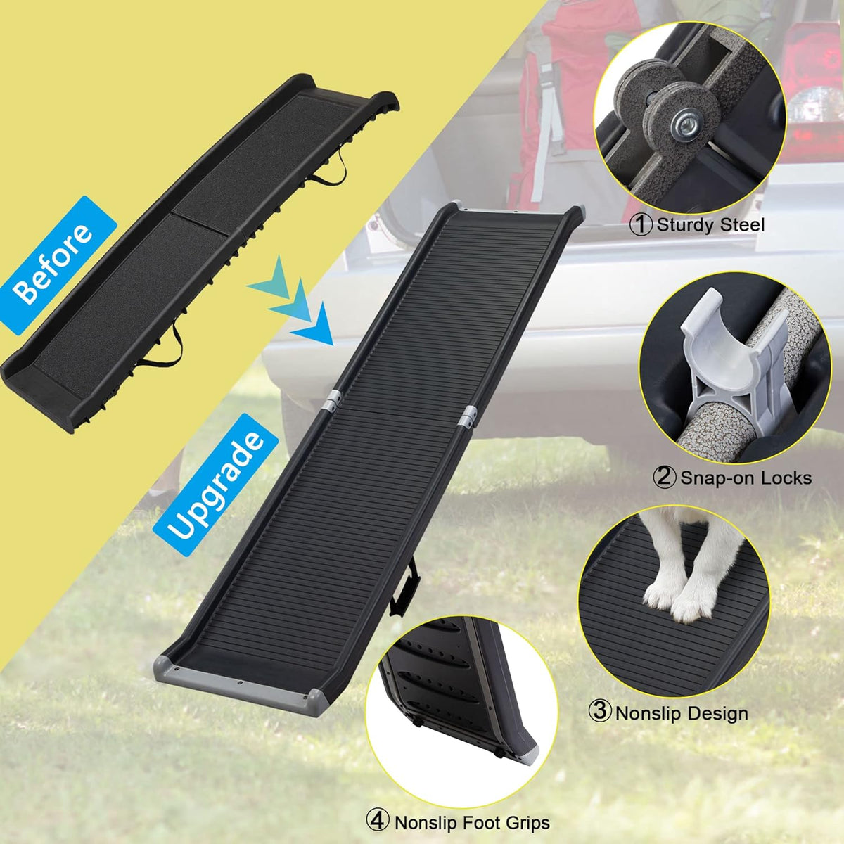 Folding Pet Ramp with Side Rails, 63 L x 14.75 W, Black K346