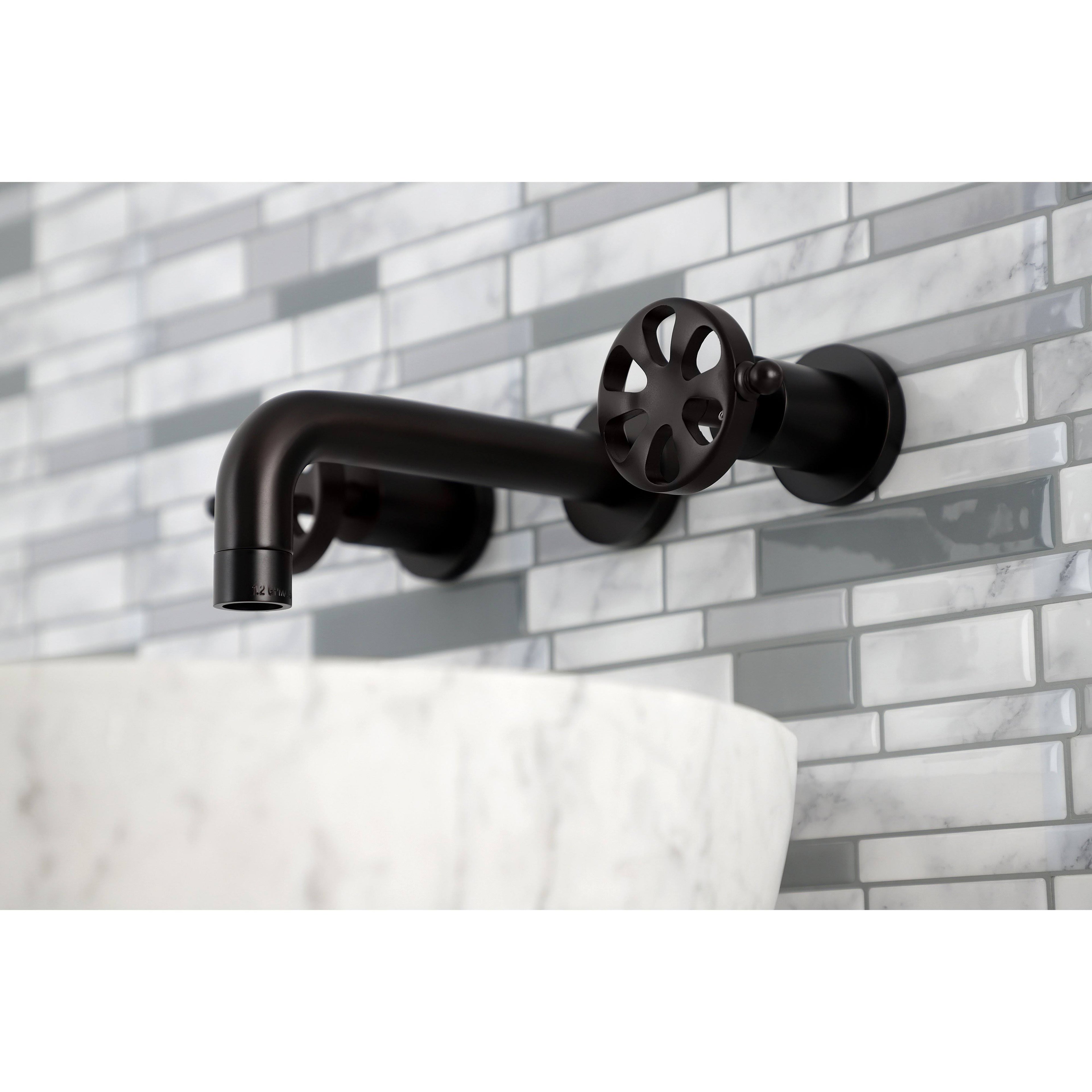 Brushed Nickel Two-Handle Wall Mount Bathroom Faucet E11753