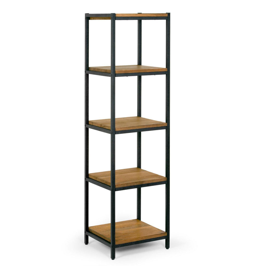 Brown Pine Wood Shelf Etagere Bookcase with Metal Frame F9951