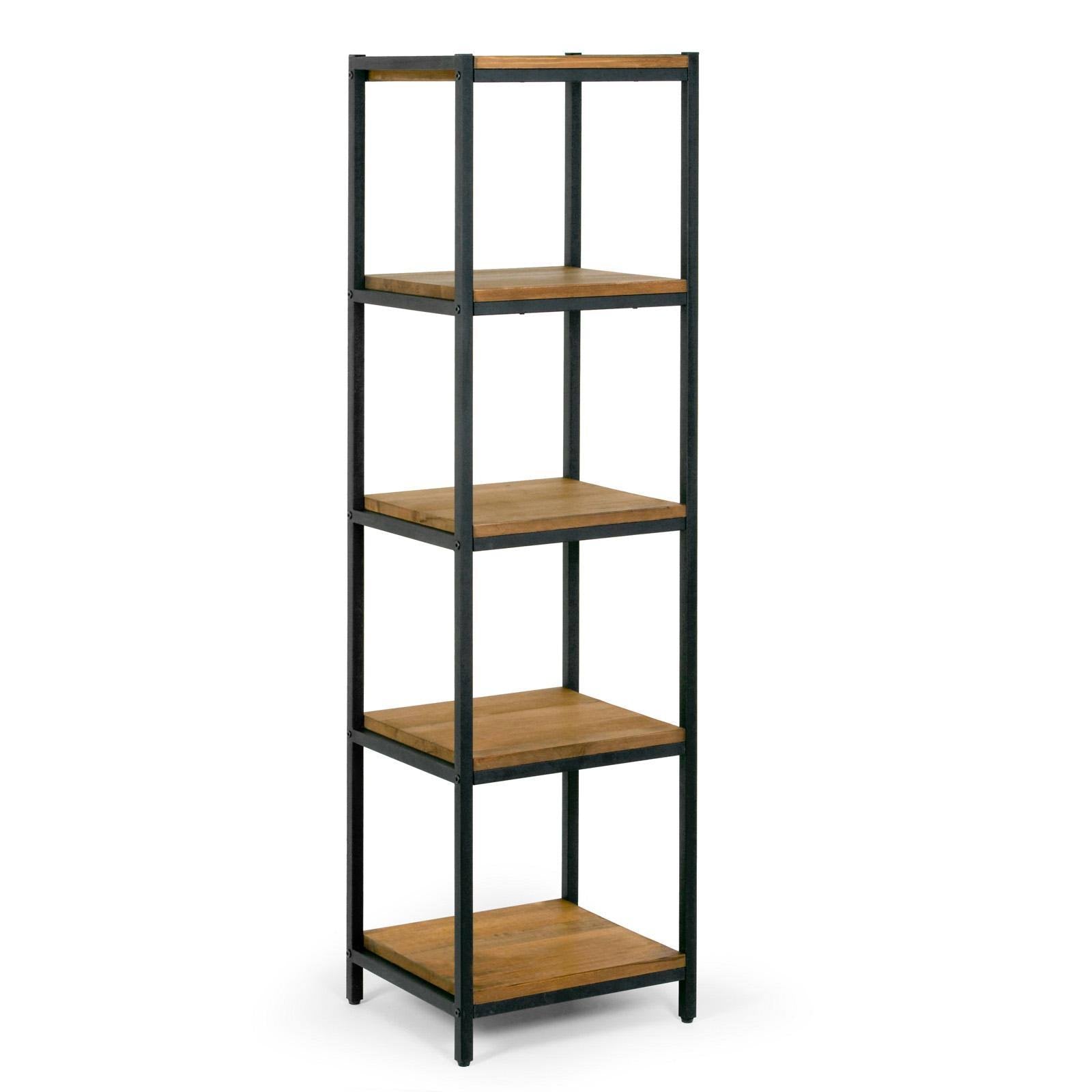 Brown Pine Wood Shelf Etagere Bookcase with Metal Frame F9951