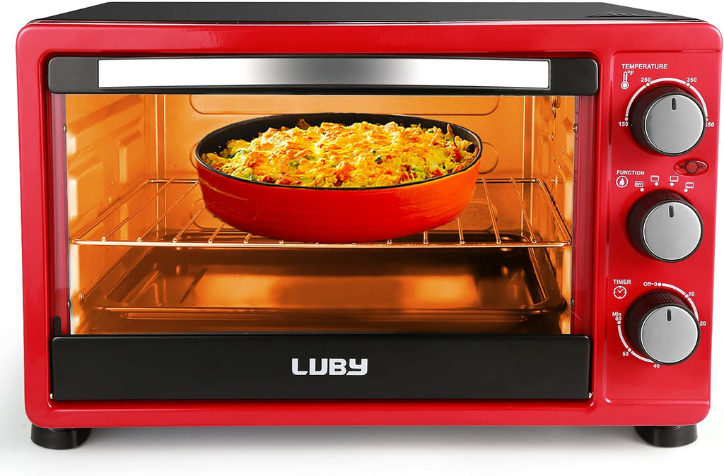 Red 6-Slice Convection Toaster Oven with Timer, Baking Pan, Rack and Crumb Tray, Pack of 2 X724